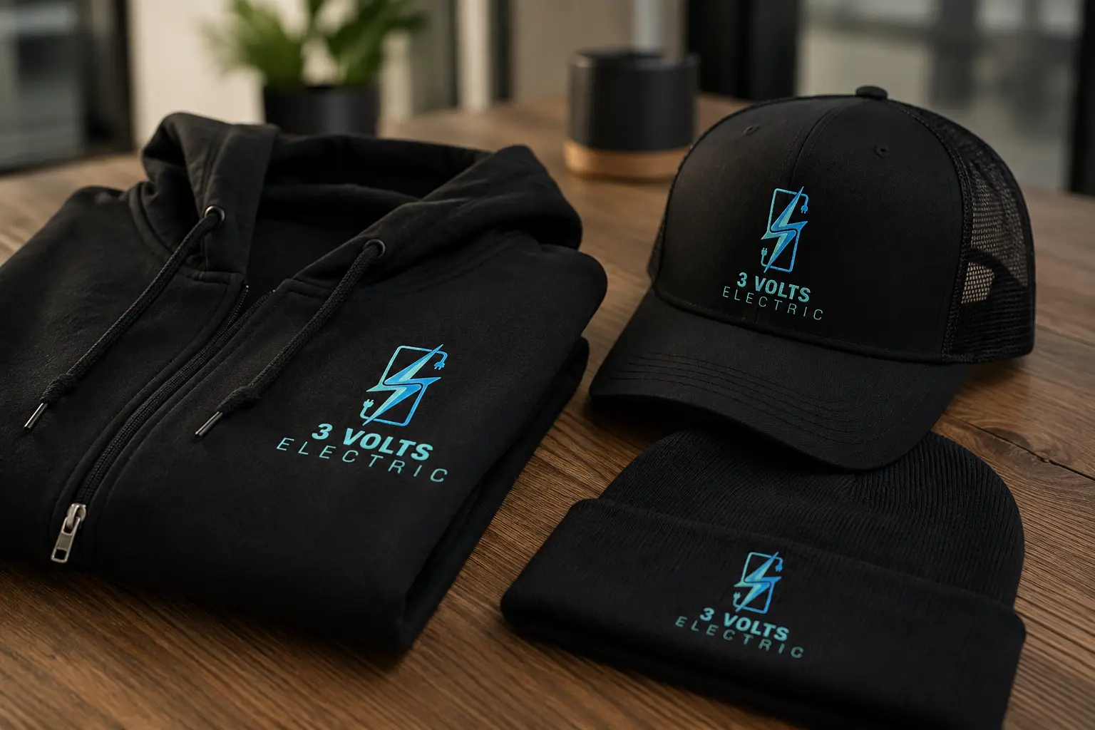 Custom jacket, cap and beanie with logo for a Lumix Imprint client